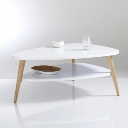 Nowoczesny stolik kawowy półka drewniane nogi ModernHome biały