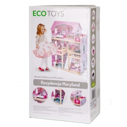 Drewniany domek dla lalek mebelki led ECOTOYS
