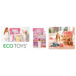 Drewniany domek dla lalek mebelki led ECOTOYS