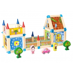 Drewniane klocki konstrukcyjne budowanie domek 6w1 ECOTOYS