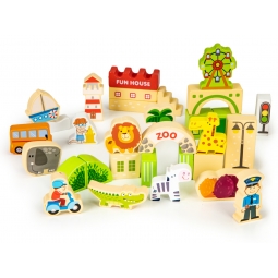 Drewniane klocki edukayjne miasto zoo 120 el. ECOTOYS