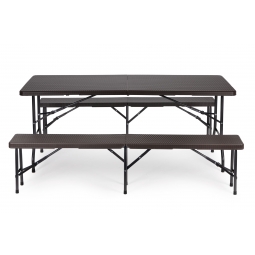 Stół cateringowy 180cm + 2 ławki zestaw bankietowy Rattan