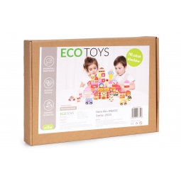 Drewniane klocki edukacyjne zestaw - Cukierkowe miasto 116 el. ECOTOYS