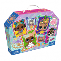TREFL 53016 Puzzle 70 glitter w kuferku - Kolorowe laleczki L.O.L *