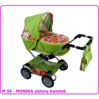 Wózek dla lalek głęboko-spacerowy MONIKA M50 zielony kwiatek