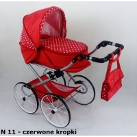 Wózek dla lalek głęboko-spacerowy NATALIA RETRO N11 czerwony w kropki