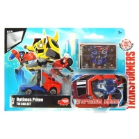 TRANSFORMERS OPTIMUS PRIME POJAZD W BLASZANYM PUDEŁKU + OBRAZEK 3D