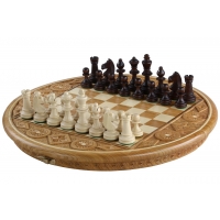 Szachy Rubin - ręcznie rzeźbiona okrągła kaseta (33cm)