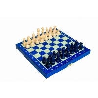 Szachy drewniane MAGNETYCZNE mini (20cm) - niebieskie