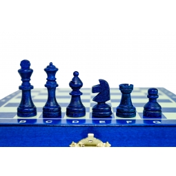 Szachy drewniane MAGNETYCZNE mini (20cm) - niebieskie