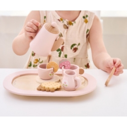 Viga 44267 PolarB Drewniany zestaw do kawy i herbaty - pink