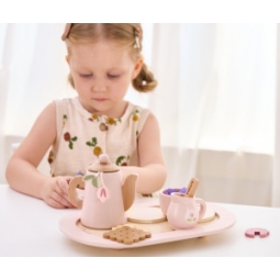 Viga 44267 PolarB Drewniany zestaw do kawy i herbaty - pink