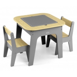 Milly Mally Zestaw mebli Olaf Blocks - Stolik i dwa krzesełka Dark Grey