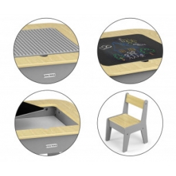 Milly Mally Zestaw mebli Olaf Blocks - Stolik i dwa krzesełka Dark Grey