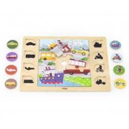 Viga 44742 Zestaw puzzli na podkładce- dopasuj cienie - środki transportu