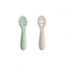 Mushie Pierwsze Łyżeczki dla Niemowląt 2-pack - Cambridge Blue/Shifting Sand