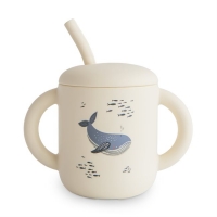 Mushie Silikonowy Kubek ze Słomką - Whales