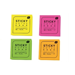 KARTECZKI SAMOPRZYLEPNE STICKY NOTES NEON 75X75 mm 100 karteczek INTERDRUK