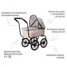 Wózek dla lalek w stylu retro, gondola, zabawa z lalkami, zabawka, Skrallan