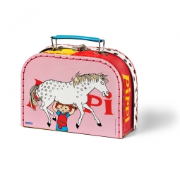 Walizka pudełko na zabawki z grubego kartonu Pippi Langstrumpf, 20 cm, Różowa