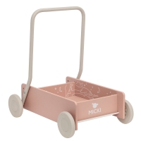 Różowy wózek na klocki chodzik pchacz drewniany Micki