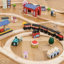 Drewniana kolejka City zestaw 120 elementów, tory pociąg zabawka Le Toy Van