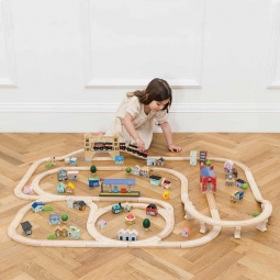 Drewniana kolejka City zestaw 120 elementów, tory pociąg zabawka Le Toy Van