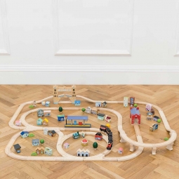 Drewniana kolejka City zestaw 120 elementów, tory pociąg zabawka Le Toy Van