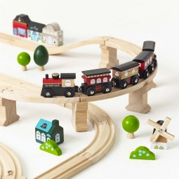 Drewniana kolejka City zestaw 120 elementów, tory pociąg zabawka Le Toy Van