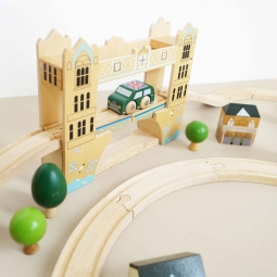 Drewniana kolejka City zestaw 120 elementów, tory pociąg zabawka Le Toy Van