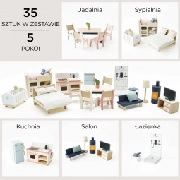 Drewniane mebelki do domku dla lalek duży zestaw, zabawka dzieci Le Toy Van