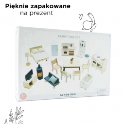 Drewniane mebelki do domku dla lalek duży zestaw, zabawka dzieci Le Toy Van
