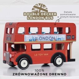 Drewniany piętrowy autobus, Londyn, zabawka dla dzieci, pojazd, Le Toy Van