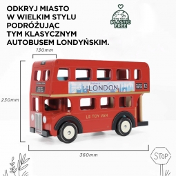 Drewniany piętrowy autobus, Londyn, zabawka dla dzieci, pojazd, Le Toy Van
