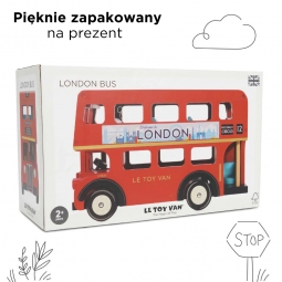 Drewniany piętrowy autobus, Londyn, zabawka dla dzieci, pojazd, Le Toy Van