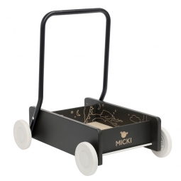 Drewniany wózek na klocki pchacz Micki Premium czarny